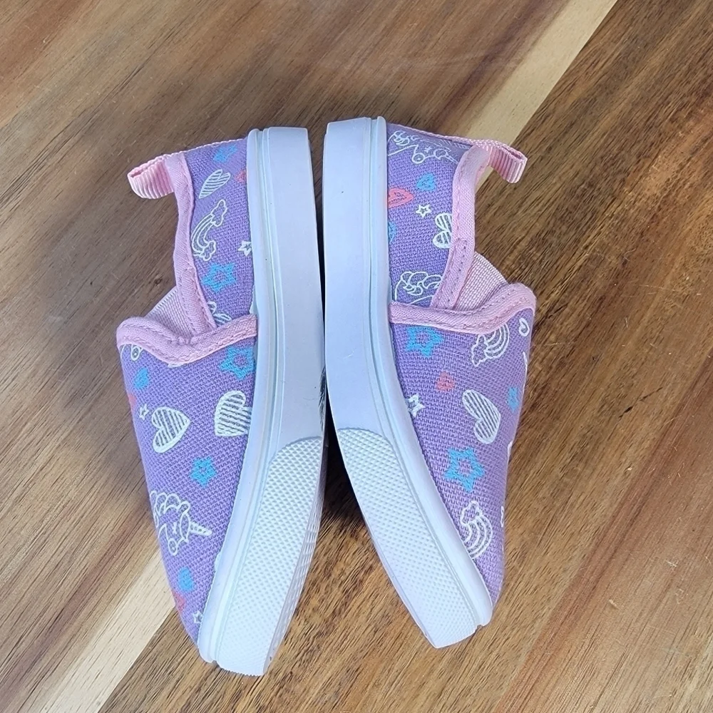 Canvas Slip on Loafers Sneakers Unicorns Rainbows Hearts Stars Print Size 5